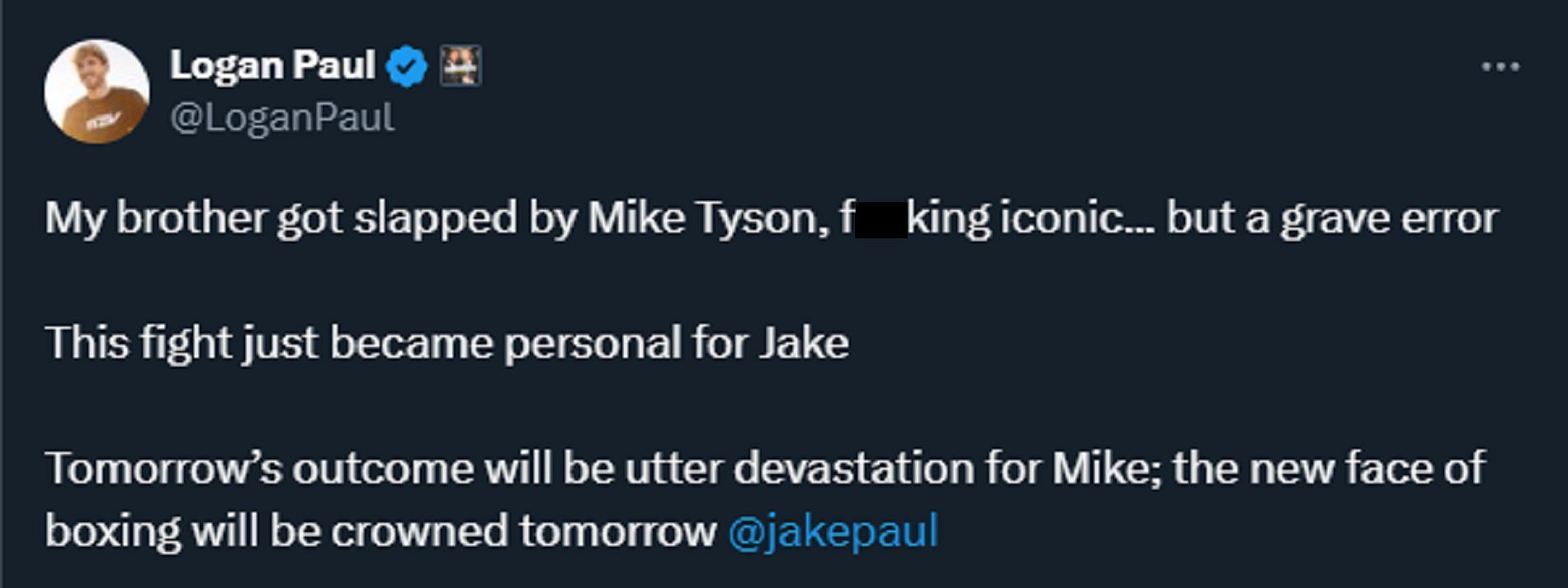 A screenshot of Logan's tweet
